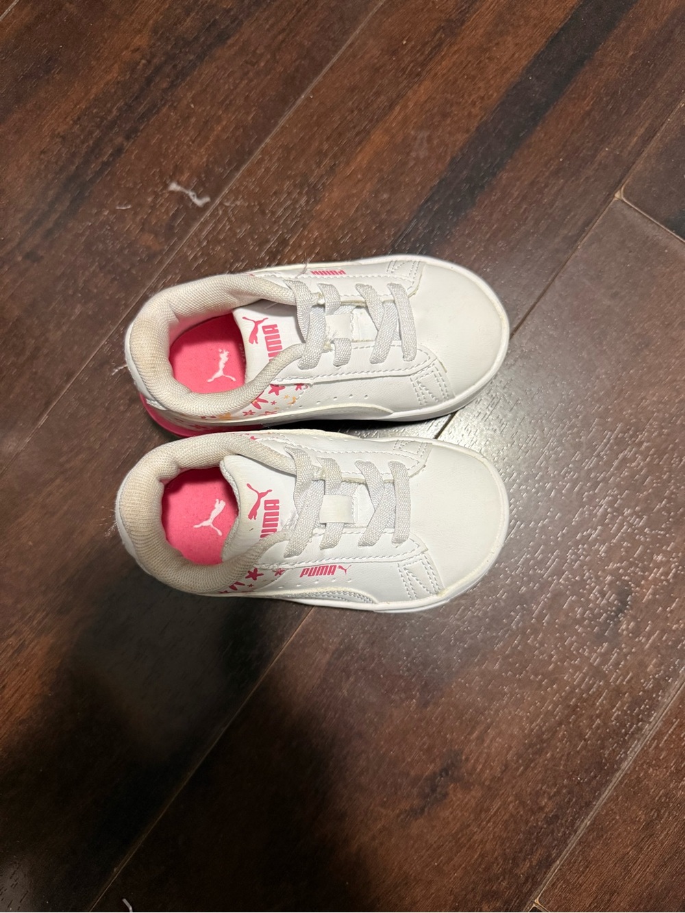 Puma Kids White Sneakers with Pink Accents